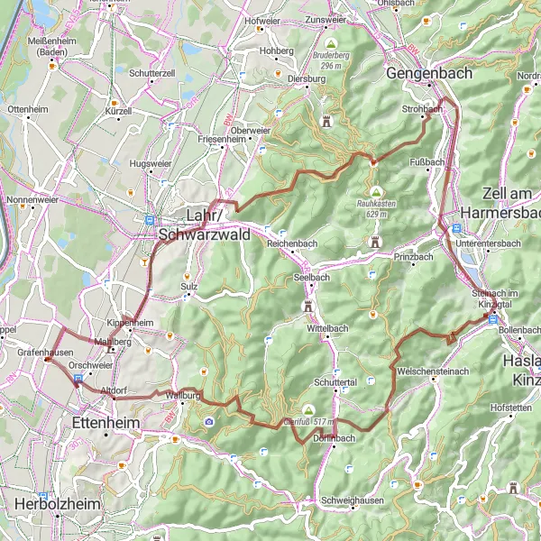 Map miniature of "The Gravel Discovery" cycling inspiration in Freiburg, Germany. Generated by Tarmacs.app cycling route planner