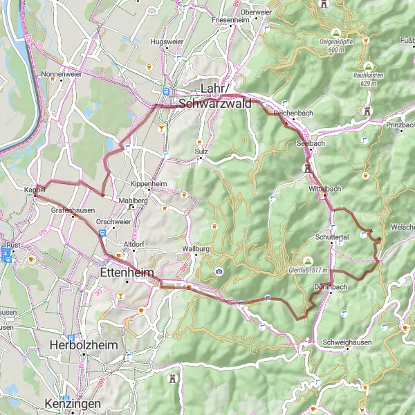 Karten-Miniaturansicht der Radinspiration "Actionreiche Schotterfahrt im Schwarzwald" in Freiburg, Germany. Erstellt vom Tarmacs.app-Routenplaner für Radtouren