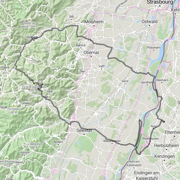 Map miniature of "The Ultimate Road Challenge" cycling inspiration in Freiburg, Germany. Generated by Tarmacs.app cycling route planner