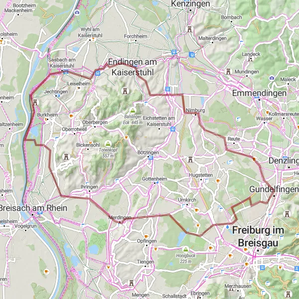 Map miniature of "Gravel Ride: Explore Nature and History" cycling inspiration in Freiburg, Germany. Generated by Tarmacs.app cycling route planner