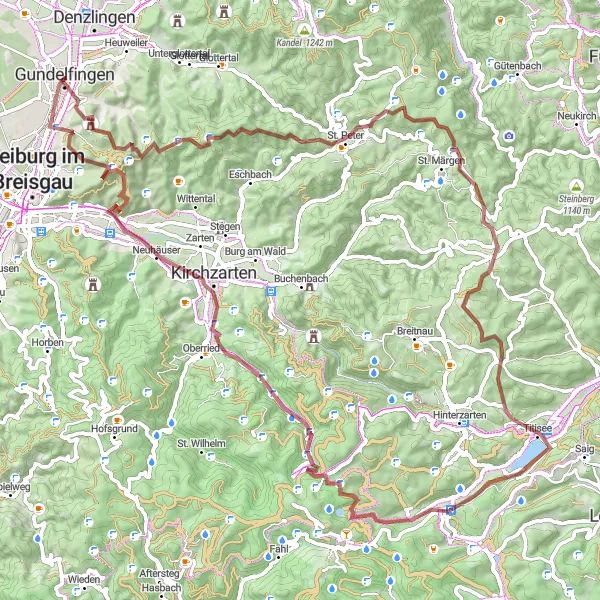 Karten-Miniaturansicht der Radinspiration "Gravel-Rundfahrt ab Gundelfingen" in Freiburg, Germany. Erstellt vom Tarmacs.app-Routenplaner für Radtouren