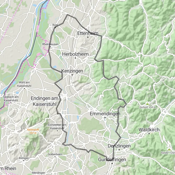 Karten-Miniaturansicht der Radinspiration "Malser Road-Tour durch den Kaiserstuhl" in Freiburg, Germany. Erstellt vom Tarmacs.app-Routenplaner für Radtouren