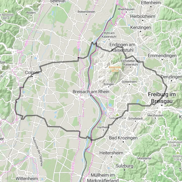 Map miniature of "Vineyard Adventure" cycling inspiration in Freiburg, Germany. Generated by Tarmacs.app cycling route planner