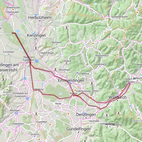 Karten-Miniaturansicht der Radinspiration "Entdeckungstour durch den Kaiserstuhl" in Freiburg, Germany. Erstellt vom Tarmacs.app-Routenplaner für Radtouren