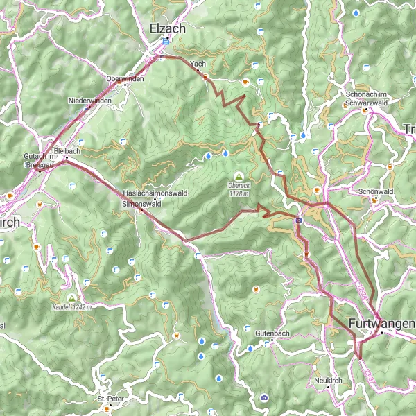 Karten-Miniaturansicht der Radinspiration "Gravel-Tour durch Simonswald und Rohrhardsberg" in Freiburg, Germany. Erstellt vom Tarmacs.app-Routenplaner für Radtouren