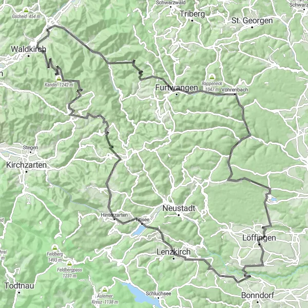 Map miniature of "Black Forest Beauty" cycling inspiration in Freiburg, Germany. Generated by Tarmacs.app cycling route planner