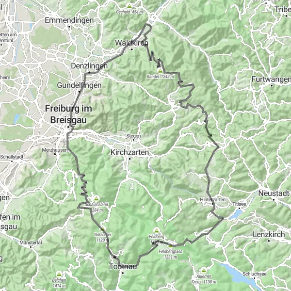 Map miniature of "Legendary Black Forest" cycling inspiration in Freiburg, Germany. Generated by Tarmacs.app cycling route planner