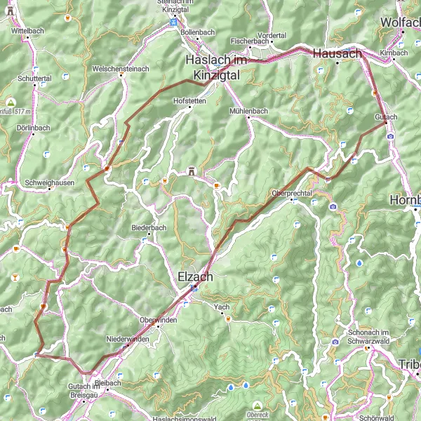 Map miniature of "Beautiful Black Forest Gravel Ride" cycling inspiration in Freiburg, Germany. Generated by Tarmacs.app cycling route planner