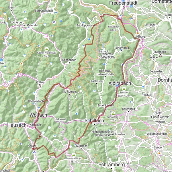 Map miniature of "Ultimate Gravel Summit Challenge" cycling inspiration in Freiburg, Germany. Generated by Tarmacs.app cycling route planner