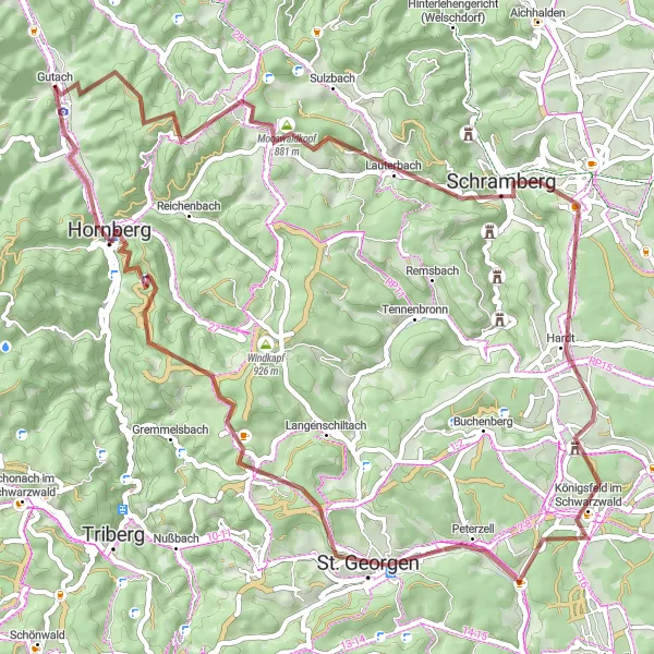 Karten-Miniaturansicht der Radinspiration "Straß und gravel Radtour über Gutach" in Freiburg, Germany. Erstellt vom Tarmacs.app-Routenplaner für Radtouren