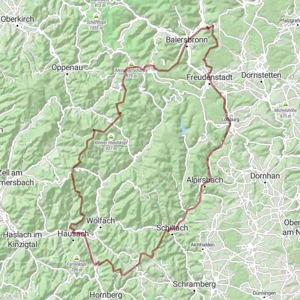Map miniature of "Legendary Black Forest Gravel Epic" cycling inspiration in Freiburg, Germany. Generated by Tarmacs.app cycling route planner