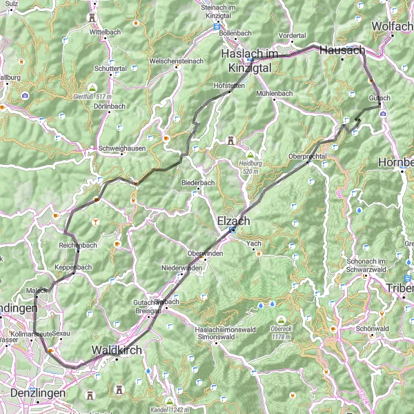 Map miniature of "The Black Forest Loop" cycling inspiration in Freiburg, Germany. Generated by Tarmacs.app cycling route planner