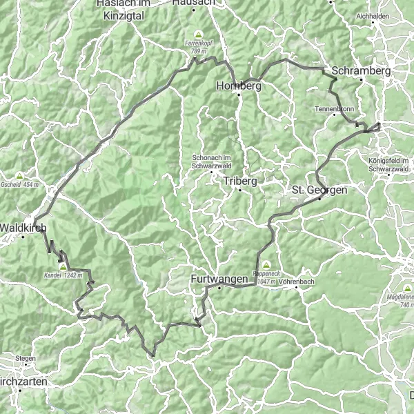 Karten-Miniaturansicht der Radinspiration "Herausfordernde Tour durch den Schwarzwald" in Freiburg, Germany. Erstellt vom Tarmacs.app-Routenplaner für Radtouren