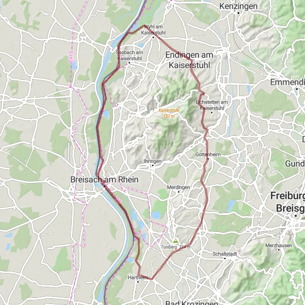 Karten-Miniaturansicht der Radinspiration "Kaiserstuhl Panoramablicke" in Freiburg, Germany. Erstellt vom Tarmacs.app-Routenplaner für Radtouren
