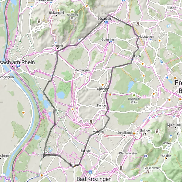 Karten-Miniaturansicht der Radinspiration "Panoramaroute entlang von Ihringen und Opfingen" in Freiburg, Germany. Erstellt vom Tarmacs.app-Routenplaner für Radtouren