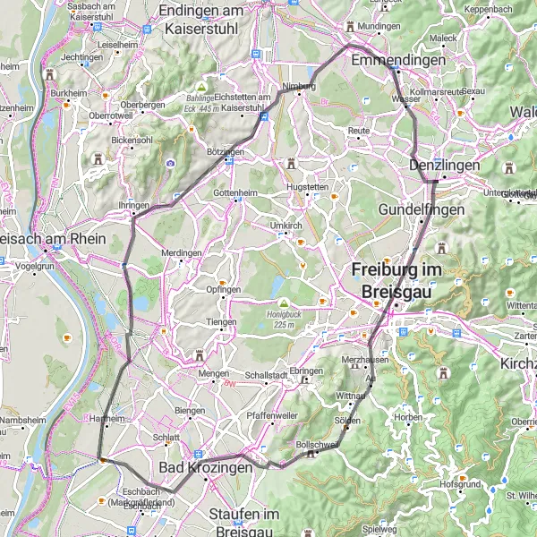 Karten-Miniaturansicht der Radinspiration "Radtour durch Bad Krozingen und Freiburg" in Freiburg, Germany. Erstellt vom Tarmacs.app-Routenplaner für Radtouren