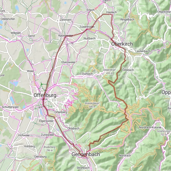 Karten-Miniaturansicht der Radinspiration "Gravelpfad durch das Ortenauer Weinland" in Freiburg, Germany. Erstellt vom Tarmacs.app-Routenplaner für Radtouren