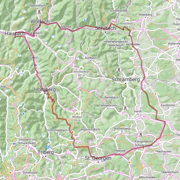 Karten-Miniaturansicht der Radinspiration "Hexentanzplatz und Hochwälder Höhe Gravel Erlebnis" in Freiburg, Germany. Erstellt vom Tarmacs.app-Routenplaner für Radtouren