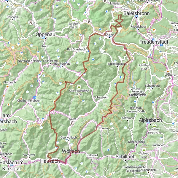 Map miniature of "Burg Husen Gravel Cycling Route" cycling inspiration in Freiburg, Germany. Generated by Tarmacs.app cycling route planner