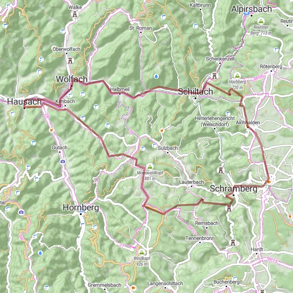 Map miniature of "Adventurous Gravel Exploration" cycling inspiration in Freiburg, Germany. Generated by Tarmacs.app cycling route planner