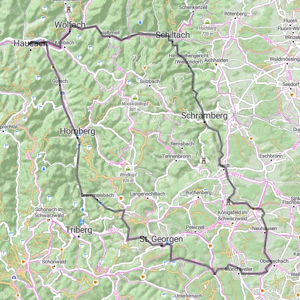 Map miniature of "Hexentanzplatz Road Cycling Route" cycling inspiration in Freiburg, Germany. Generated by Tarmacs.app cycling route planner