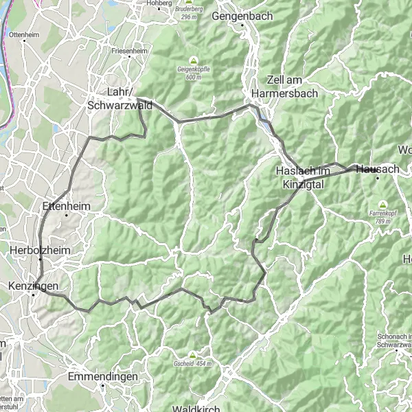 Karten-Miniaturansicht der Radinspiration "Kinzig Tal Tour" in Freiburg, Germany. Erstellt vom Tarmacs.app-Routenplaner für Radtouren