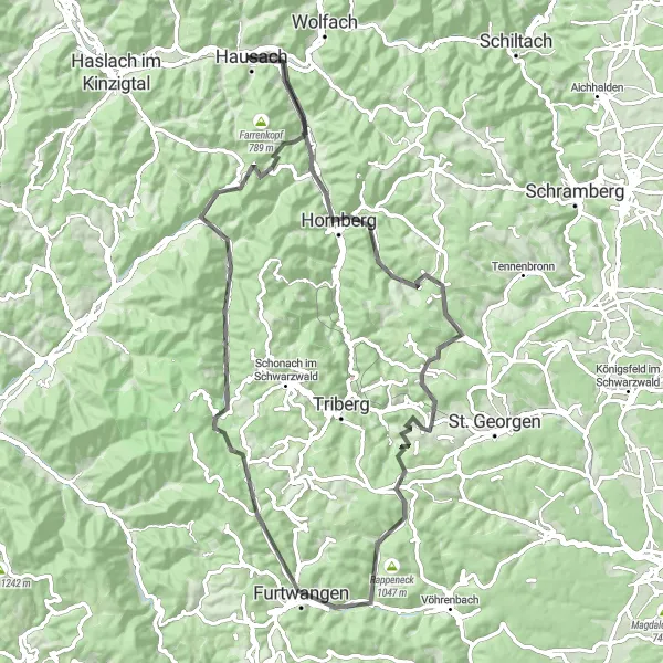 Karten-Miniaturansicht der Radinspiration "Hausach - Hochwälder Höhe Rundfahrt" in Freiburg, Germany. Erstellt vom Tarmacs.app-Routenplaner für Radtouren