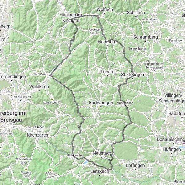 Karten-Miniaturansicht der Radinspiration "Markgrafeneck und Balzer Herrgott Herausforderung" in Freiburg, Germany. Erstellt vom Tarmacs.app-Routenplaner für Radtouren