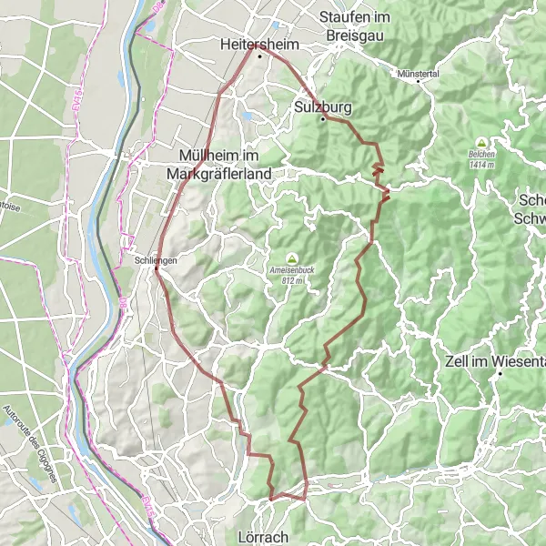 Karten-Miniaturansicht der Radinspiration "Rennradtour über Kastelberg und Federlisberg" in Freiburg, Germany. Erstellt vom Tarmacs.app-Routenplaner für Radtouren