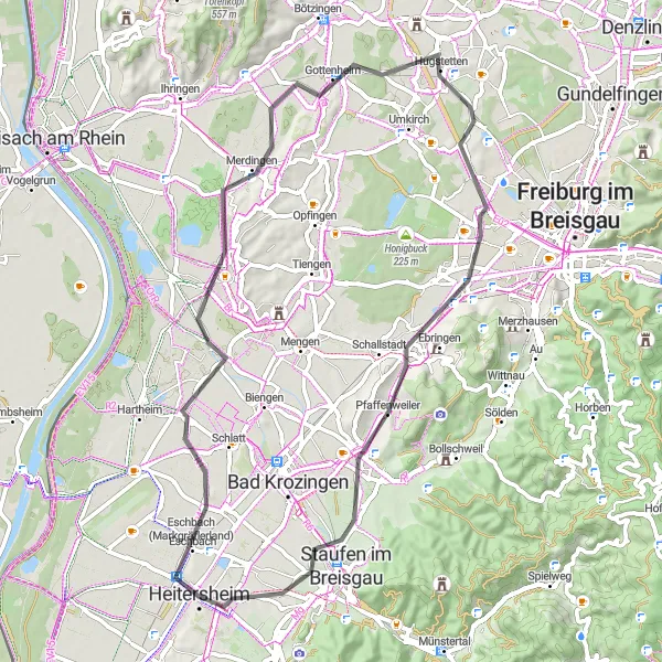 Map miniature of "Scenic Road Ride" cycling inspiration in Freiburg, Germany. Generated by Tarmacs.app cycling route planner