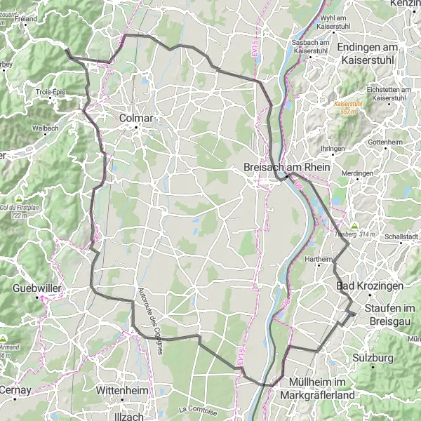 Karten-Miniaturansicht der Radinspiration "Elsass-Rundfahrt" in Freiburg, Germany. Erstellt vom Tarmacs.app-Routenplaner für Radtouren