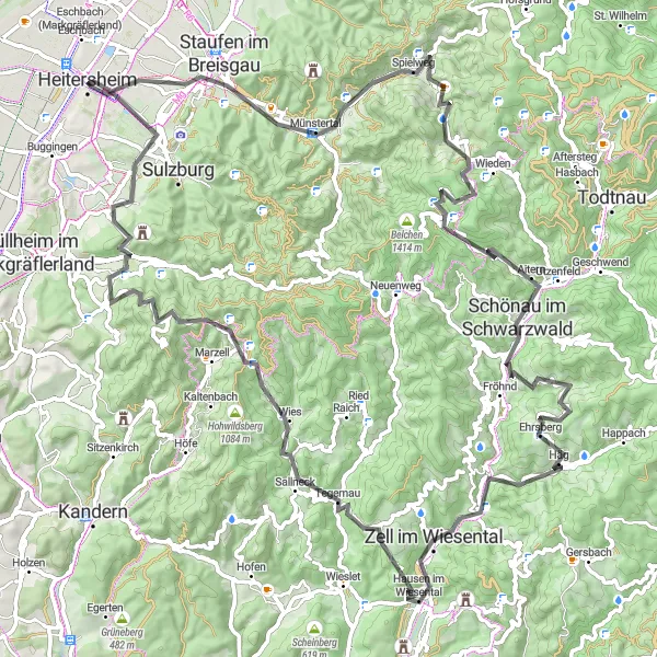Karten-Miniaturansicht der Radinspiration "Schwarzwald-Höhenstraße Tour" in Freiburg, Germany. Erstellt vom Tarmacs.app-Routenplaner für Radtouren