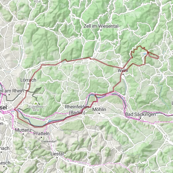 Map miniature of "Herrischried Gravel Adventure" cycling inspiration in Freiburg, Germany. Generated by Tarmacs.app cycling route planner