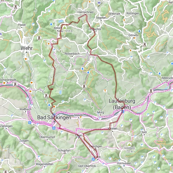 Map miniature of "Herrischried Hogschür Adventure" cycling inspiration in Freiburg, Germany. Generated by Tarmacs.app cycling route planner