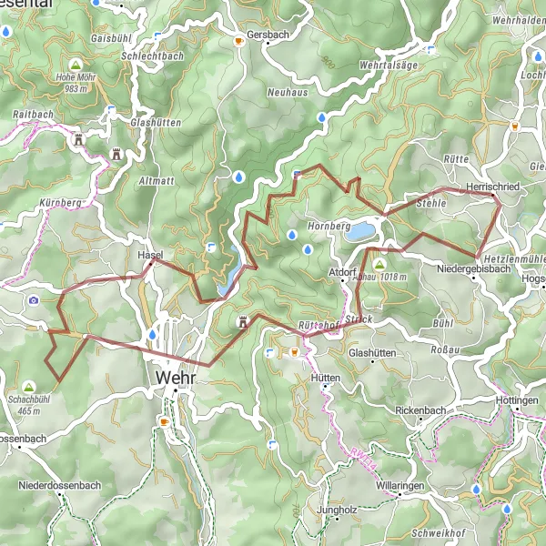Karten-Miniaturansicht der Radinspiration "Heuberg Wehr Radrunde" in Freiburg, Germany. Erstellt vom Tarmacs.app-Routenplaner für Radtouren