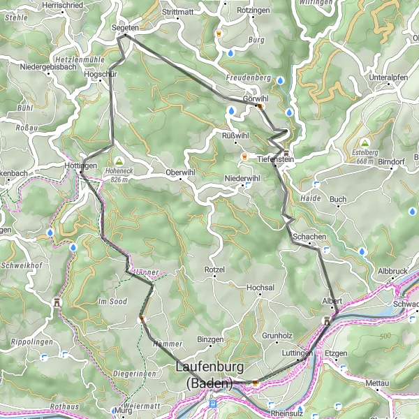 Map miniature of "Rheinblick Loop" cycling inspiration in Freiburg, Germany. Generated by Tarmacs.app cycling route planner