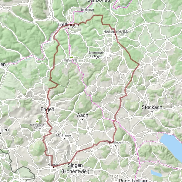 Karten-Miniaturansicht der Radinspiration "Gravelabenteuer um Hilzingen" in Freiburg, Germany. Erstellt vom Tarmacs.app-Routenplaner für Radtouren