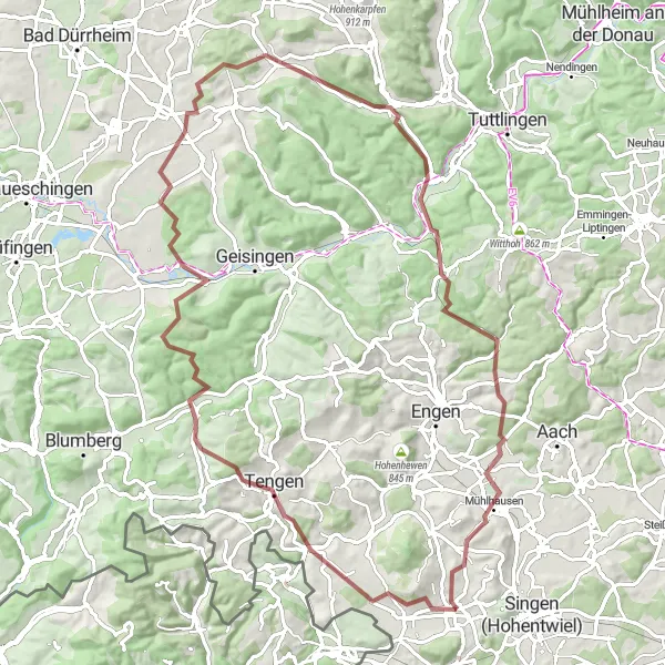 Map miniature of "Hilzingen Adventure Trail" cycling inspiration in Freiburg, Germany. Generated by Tarmacs.app cycling route planner