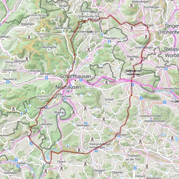 Map miniature of "Hilzingen Gravel Express" cycling inspiration in Freiburg, Germany. Generated by Tarmacs.app cycling route planner