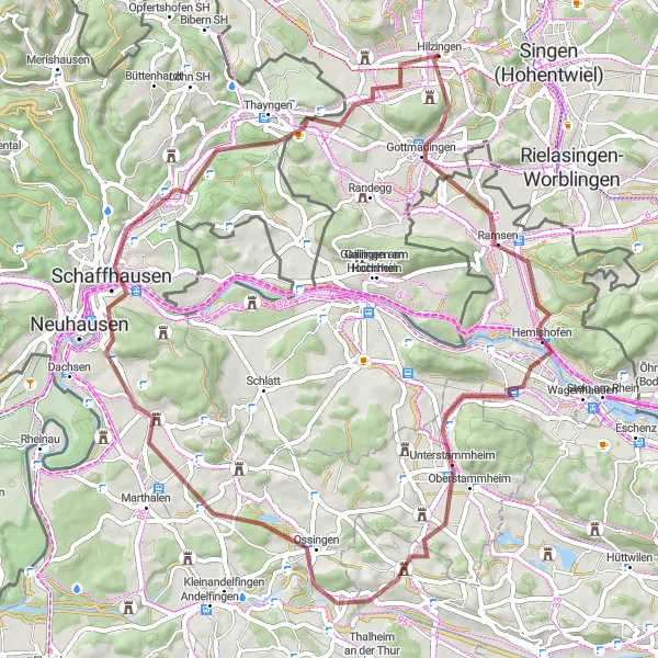 Map miniature of "Hilzingen Gravel Adventure" cycling inspiration in Freiburg, Germany. Generated by Tarmacs.app cycling route planner