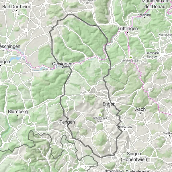 Map miniature of "Hilzingen to Tengen" cycling inspiration in Freiburg, Germany. Generated by Tarmacs.app cycling route planner
