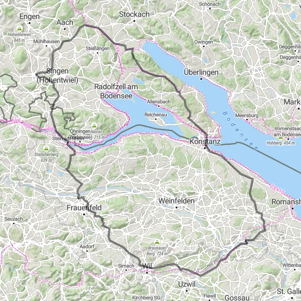 Map miniature of "Hilzingen Round-Trip" cycling inspiration in Freiburg, Germany. Generated by Tarmacs.app cycling route planner