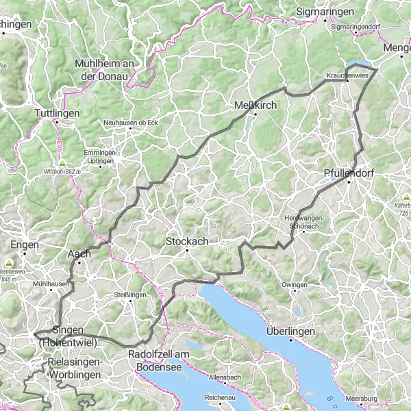 Karten-Miniaturansicht der Radinspiration "Roadbike-Erlebnis rund um Hilzingen" in Freiburg, Germany. Erstellt vom Tarmacs.app-Routenplaner für Radtouren