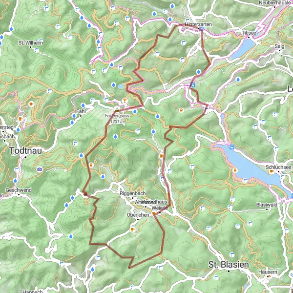 Map miniature of "Scenic Gravel Route" cycling inspiration in Freiburg, Germany. Generated by Tarmacs.app cycling route planner