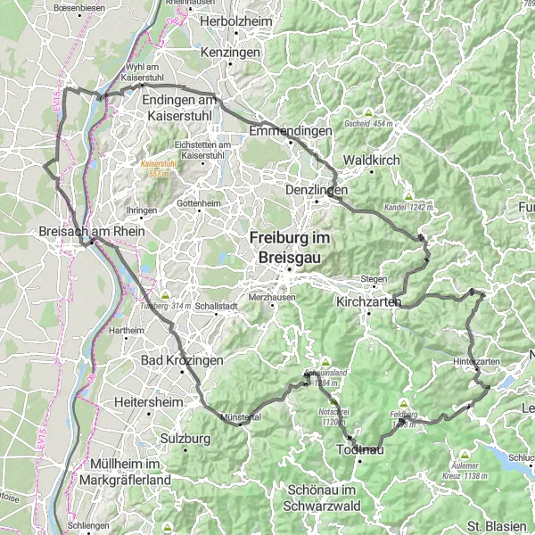 Karten-Miniaturansicht der Radinspiration "Die Höhepunkte des Schwarzwalds - Rundweg Hinterzarten-Staufen im Breisgau-Kappeneck-Hochfirst" in Freiburg, Germany. Erstellt vom Tarmacs.app-Routenplaner für Radtouren