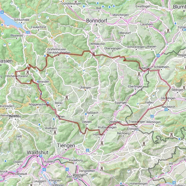 Map miniature of "Gravel Adventure" cycling inspiration in Freiburg, Germany. Generated by Tarmacs.app cycling route planner