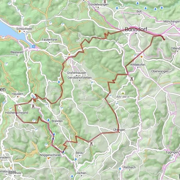 Karten-Miniaturansicht der Radinspiration "Rundtour von Höchenschwand nach Riedern am Wald" in Freiburg, Germany. Erstellt vom Tarmacs.app-Routenplaner für Radtouren