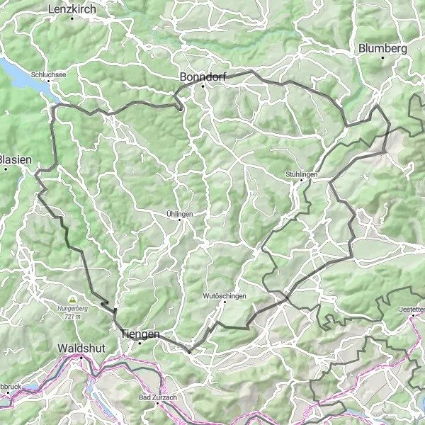Karten-Miniaturansicht der Radinspiration "Langstreckenabenteuer von Häusern nach Lerchenberg" in Freiburg, Germany. Erstellt vom Tarmacs.app-Routenplaner für Radtouren