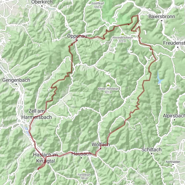 Map miniature of "Black Forest Gravel Ride" cycling inspiration in Freiburg, Germany. Generated by Tarmacs.app cycling route planner
