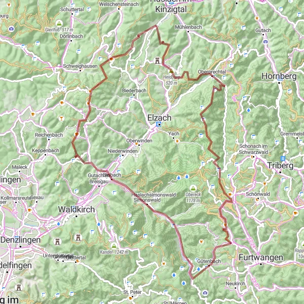 Map miniature of "Gravel Adventure to Hofstetten" cycling inspiration in Freiburg, Germany. Generated by Tarmacs.app cycling route planner